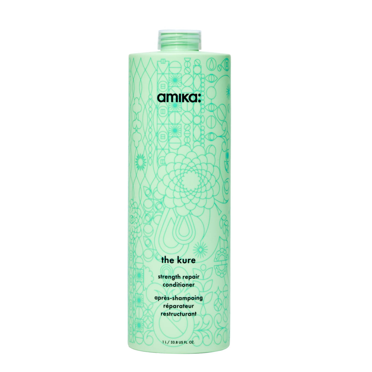 amika front packaging 1000ml showing large salon-size bottle and benefits