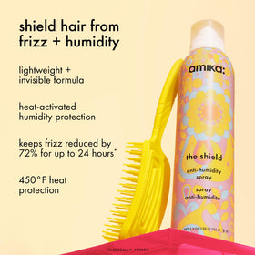 amika the shield fine mist spritz being applied delivering even heat protection