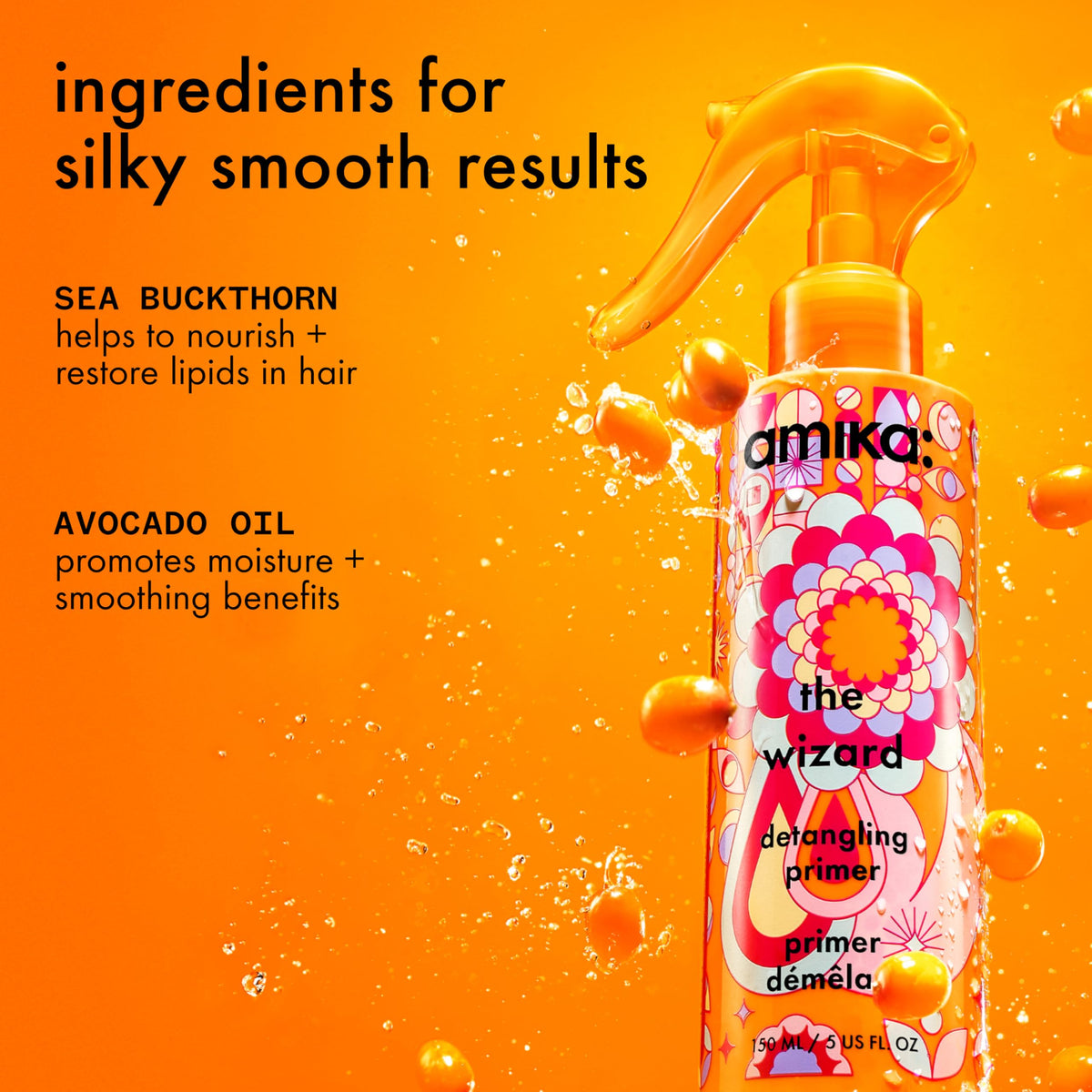 Amika The Wizard mist droplet on hand highlighting lightweight texture and hydration