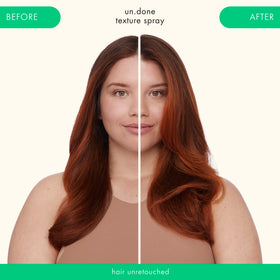 amika un.done before and after shot showing fuller, matte lived-in hair