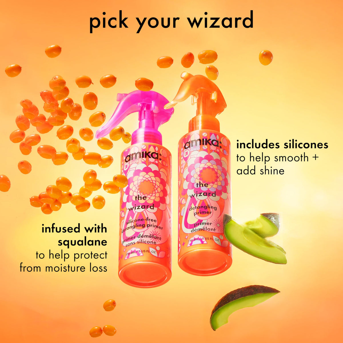 Amika The Wizard 150ml next to a hand for scale showing compact travel-friendly size