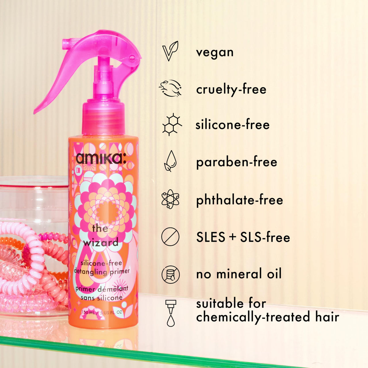 Amika The Wizard label close-up showing key claims and ingredient transparency for shopper trust