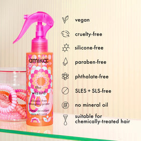 Amika The Wizard label close-up showing key claims and ingredient transparency for shopper trust