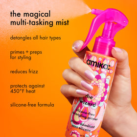 Amika The Wizard pump dispenser detail illustrating controlled product application and minimal waste