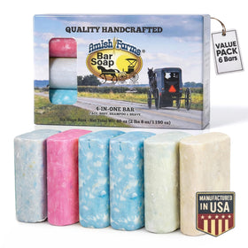 Amish Farms front packaging showing six colorful bars and product benefits
