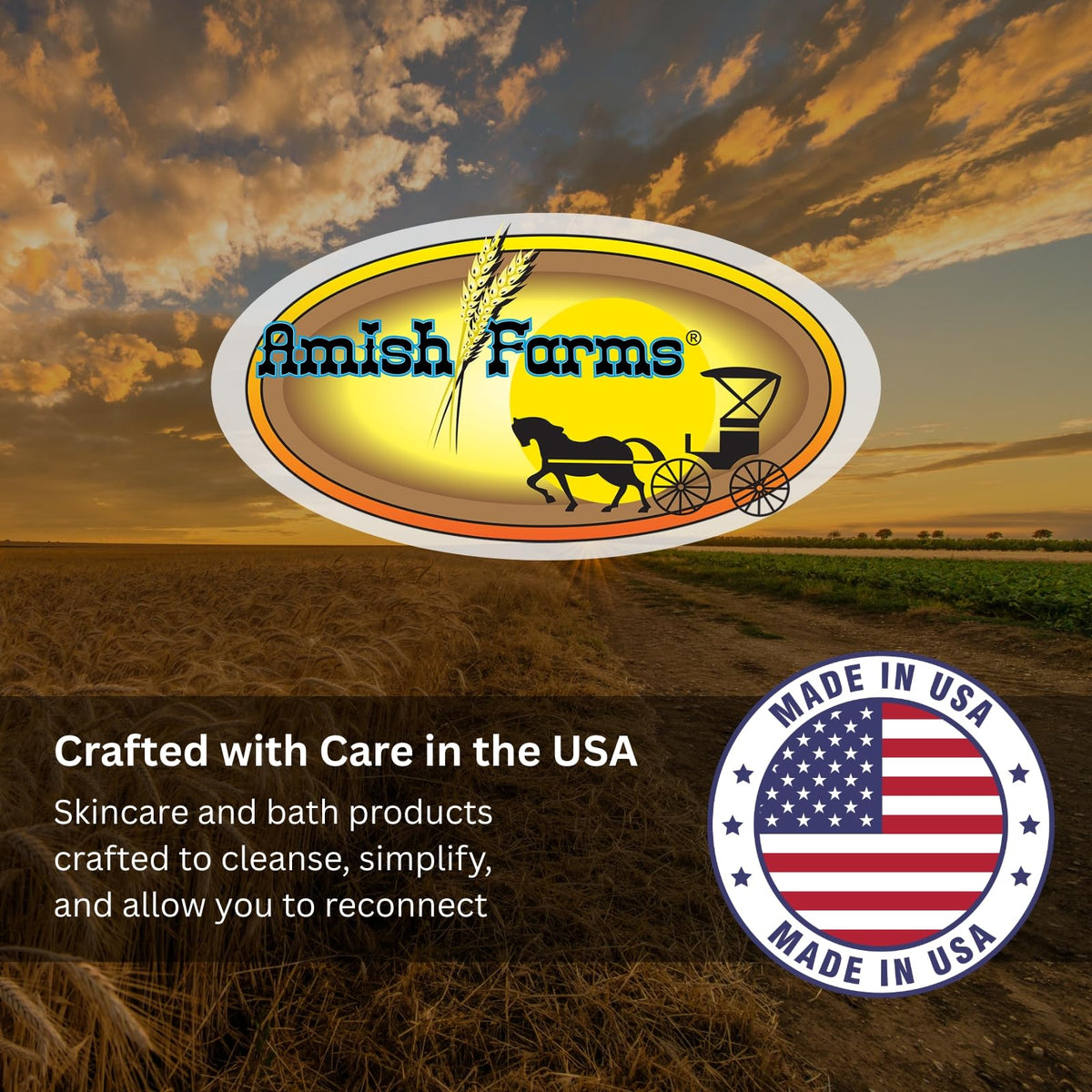 Amish Farms label detail showing handcrafted cold-process and weight