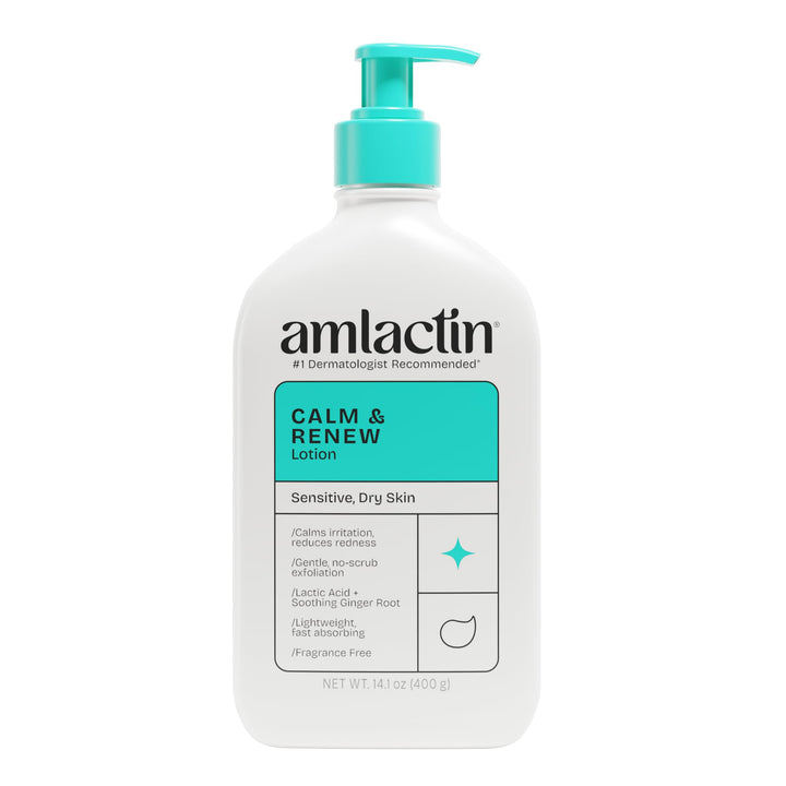 AmLactin bottle front view showing calming moisturizer benefits