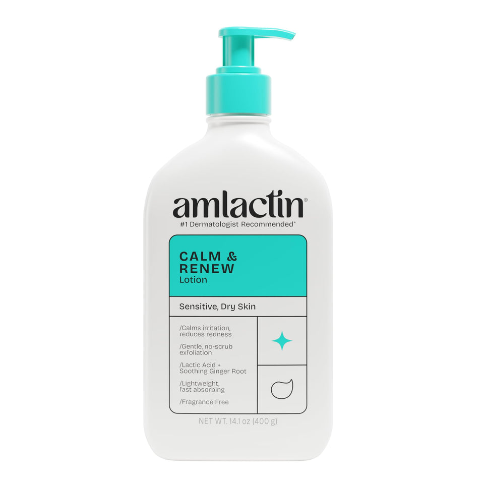 AmLactin bottle front view showing calming moisturizer benefits