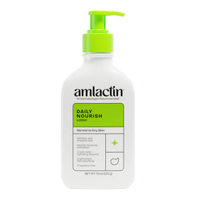 AmLactin front pump bottle showing brand and convenient dispenser benefit