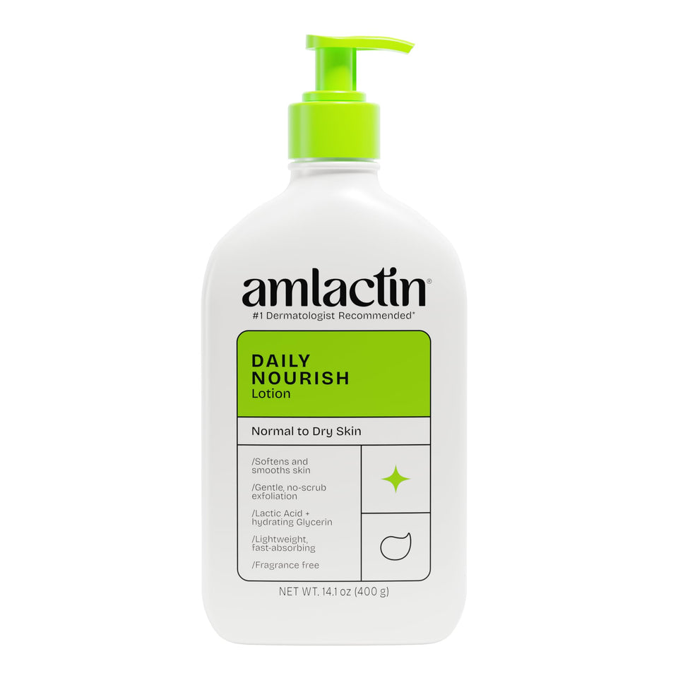 AmLactin pump bottle front view showing clean packaging and easy dispensing benefit