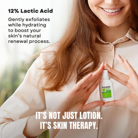 AmLactin pump dispensing lotion demonstrating easy one-handed use benefit
