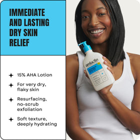 AmLactin lotion being dispensed from pump for controlled, mess-free use