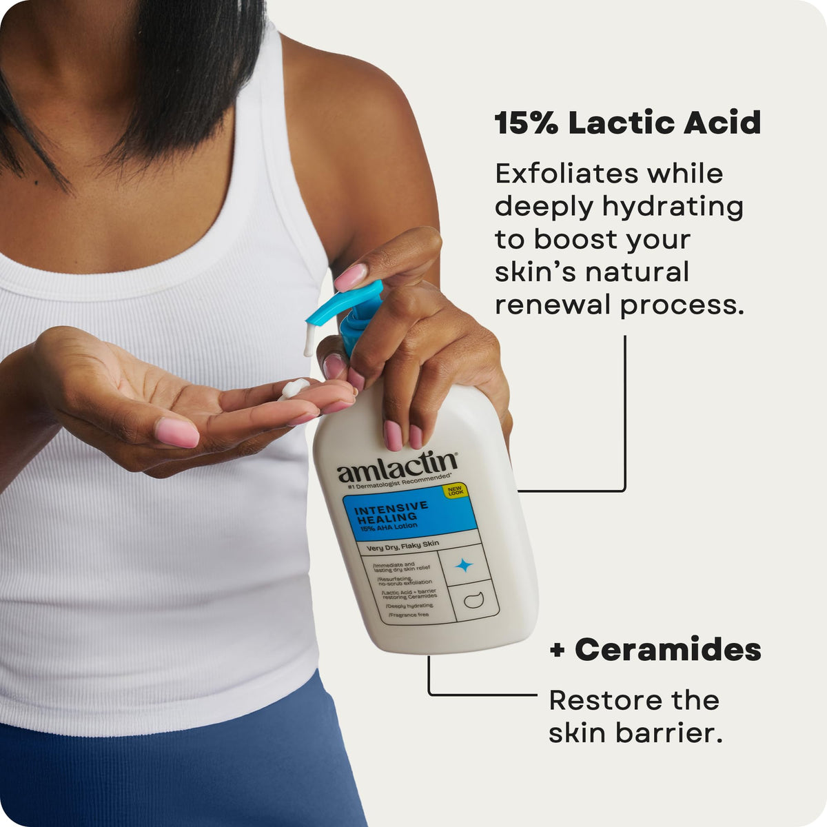 AmLactin lotion texture close-up demonstrating smooth absorption benefit