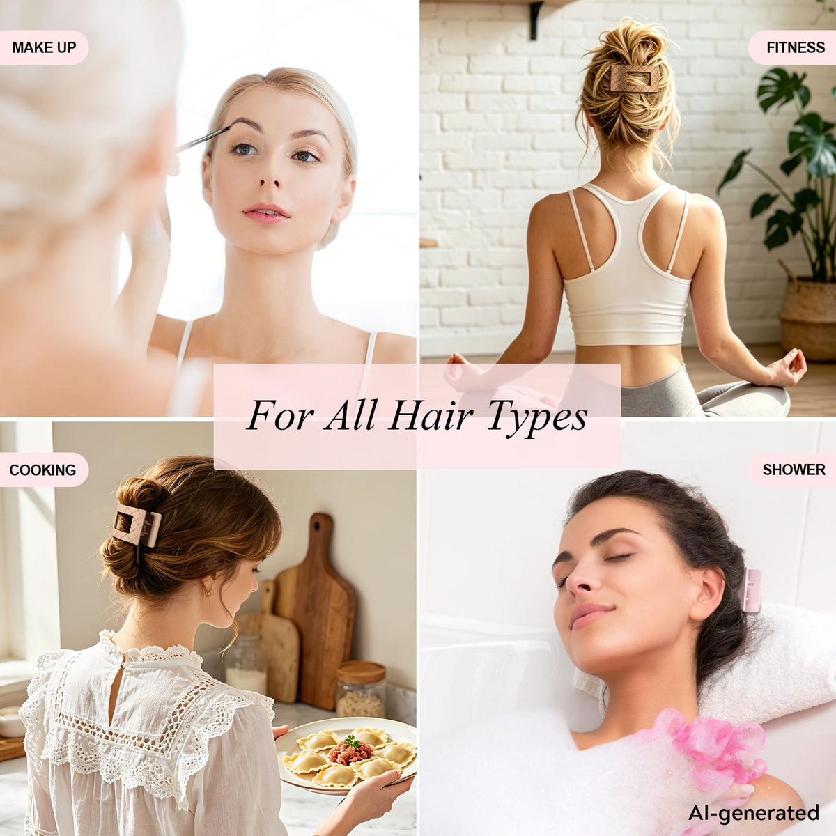 Amlaidu clip used in bathroom mirror setting showing easy styling benefit fast routines