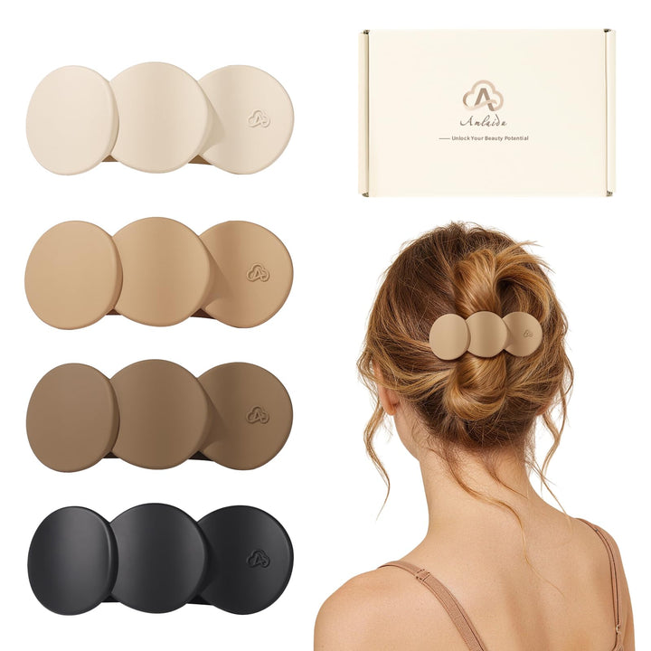 Amlaidu front view showing four neutral-colored clips, tidy styling benefit