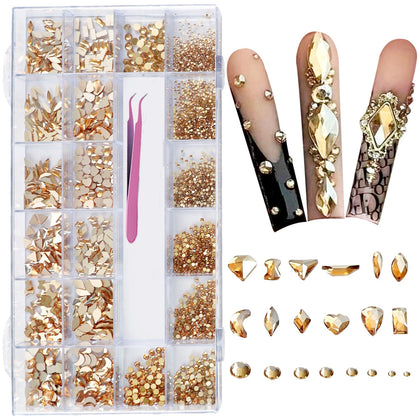 AMLAVIFISH acrylic box with organized gold rhinestones for tidy storage