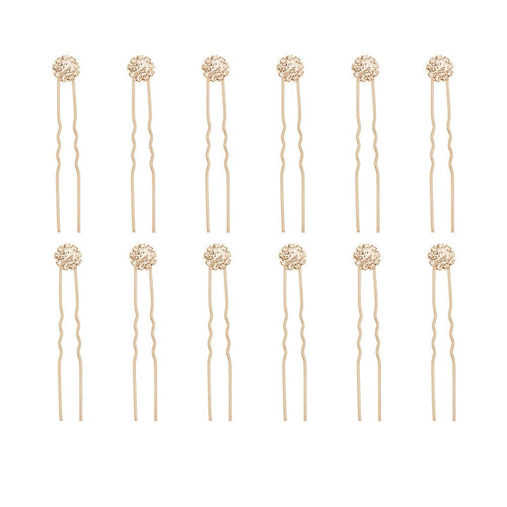 Ammei Headpiece front view showing set of 12 rhinestone pins for elegant hold