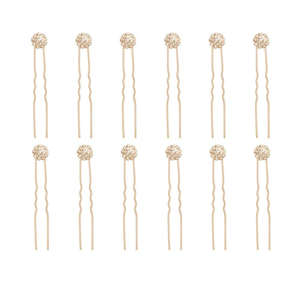 Ammei Headpiece front view showing set of 12 rhinestone pins for elegant hold