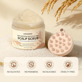 AMOADO label close-up highlighting salicylic acid and rice water benefits