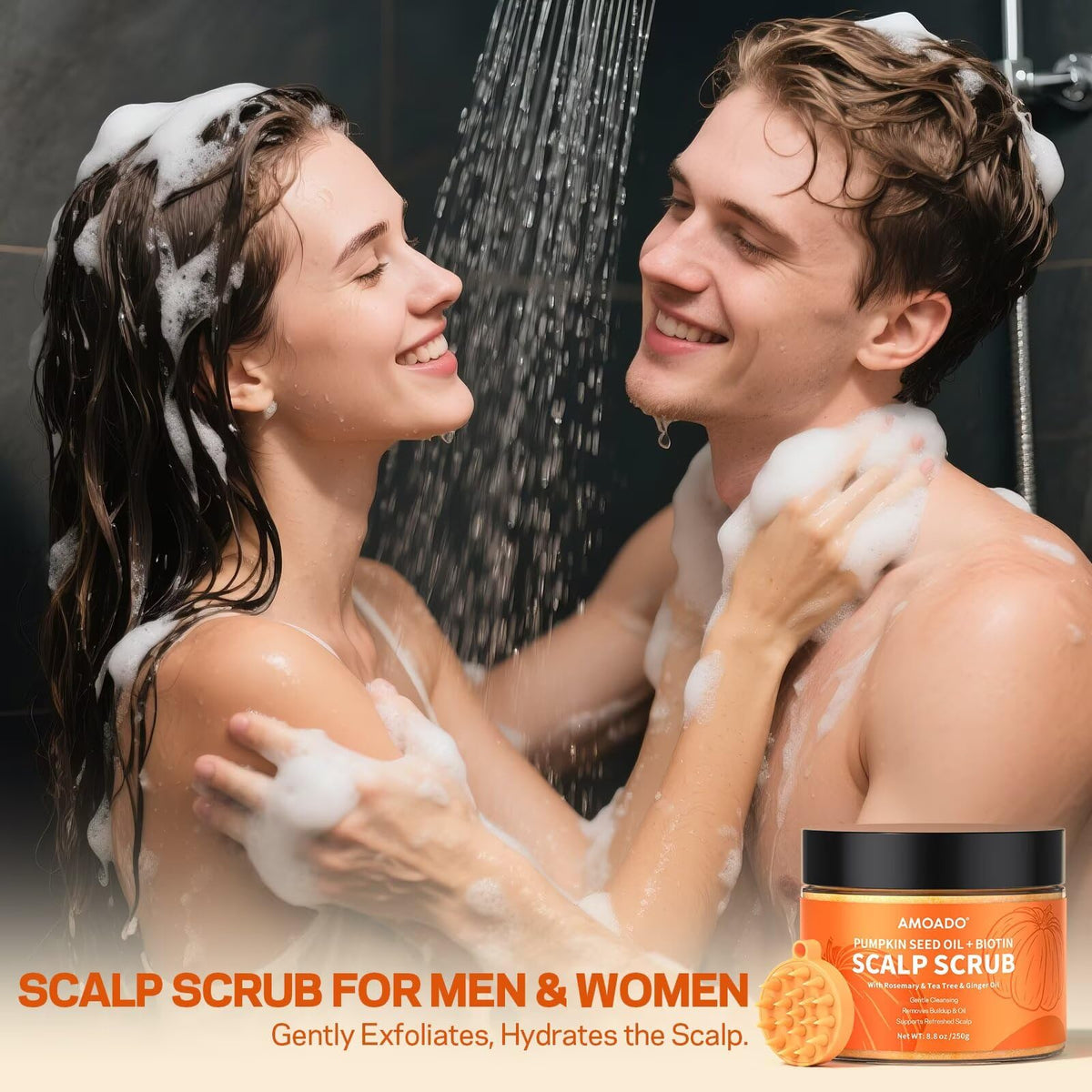 AMOADO label close-up displaying ingredient highlights and sulfate-free benefit