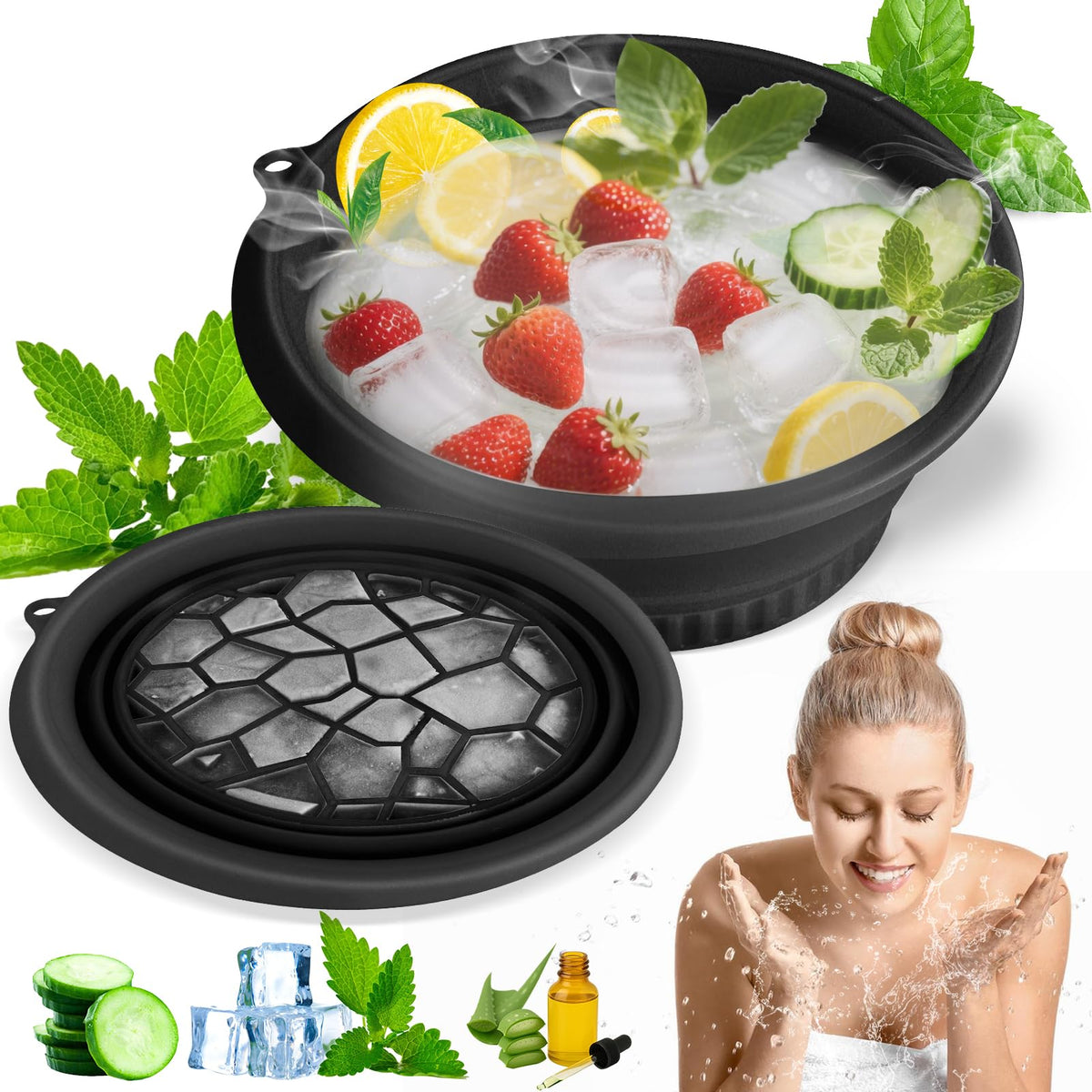 Amoner U front view black face ice bowl showing compact design and portability
