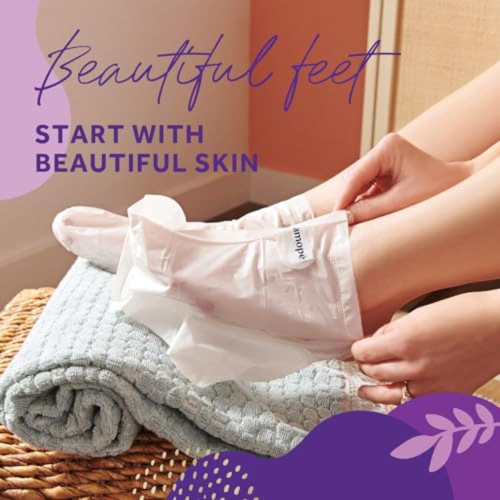 Amope foot mask applied on feet demonstrating easy in-use comfort