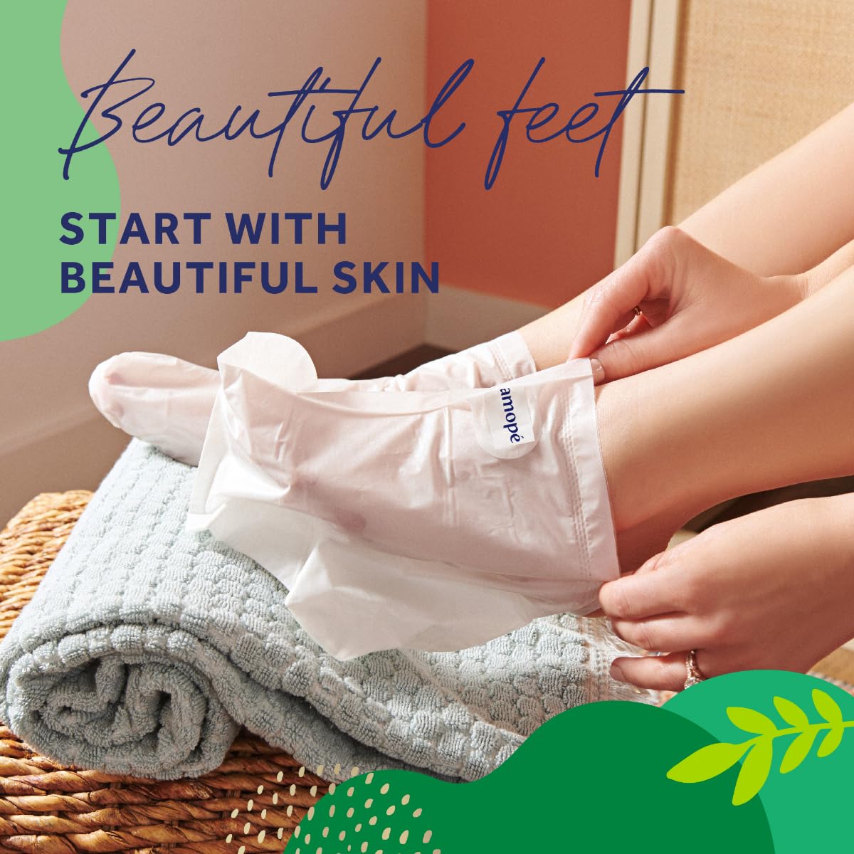 Amope PediMask open moisturizing sock with visible inner lining showing leak-proof tabs benefit