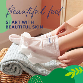 Amope PediMask open moisturizing sock with visible inner lining showing leak-proof tabs benefit