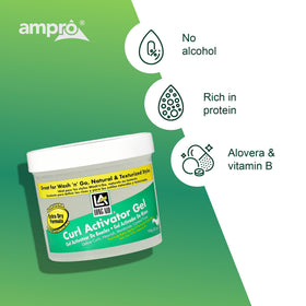 AmPro Long-Aid styled curls on model showing defined, hydrated natural curls