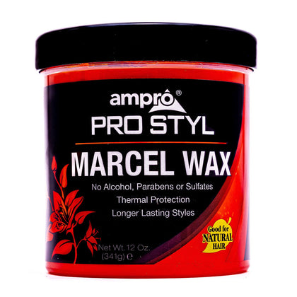 AmPro Marcel Wax front jar showing product branding and size benefit
