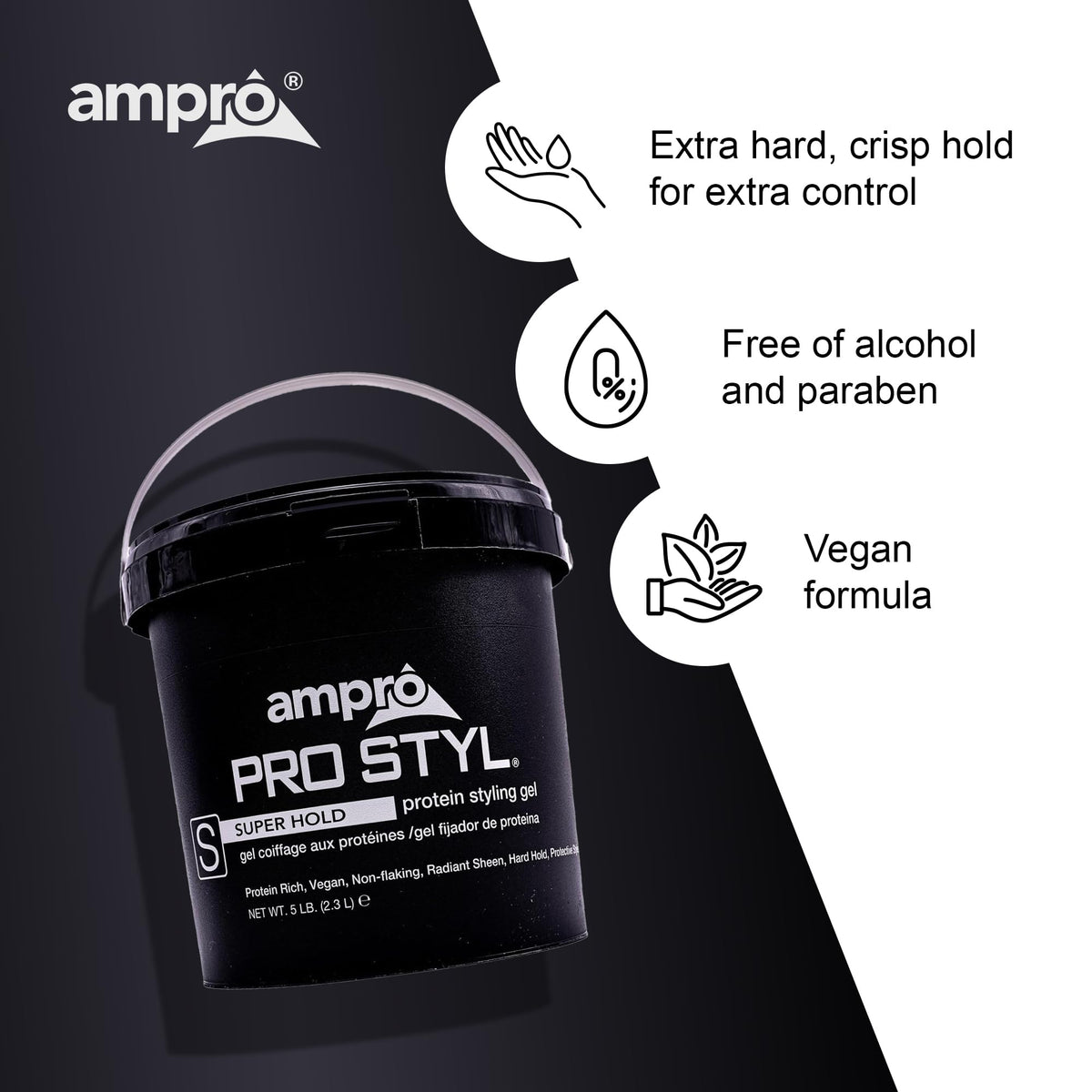 AmPro label detail showing soy-protein formula and alcohol-free benefit