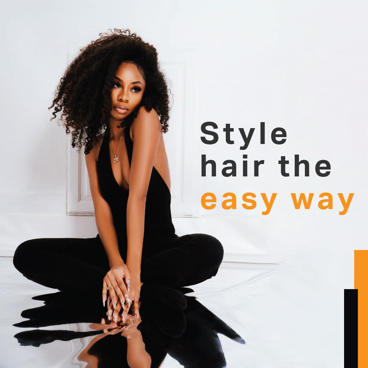 AmPro on styled curly hair showing defined curls and frizz control benefit