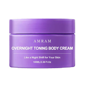 AMRAM overnight toning whip front jar showing product and branding for firming benefit