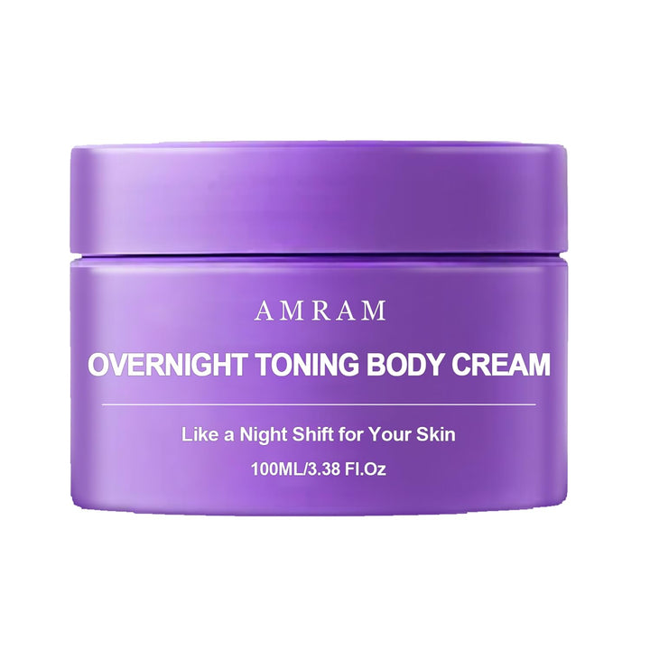AMRAM overnight toning whip front jar showing product and branding for firming benefit