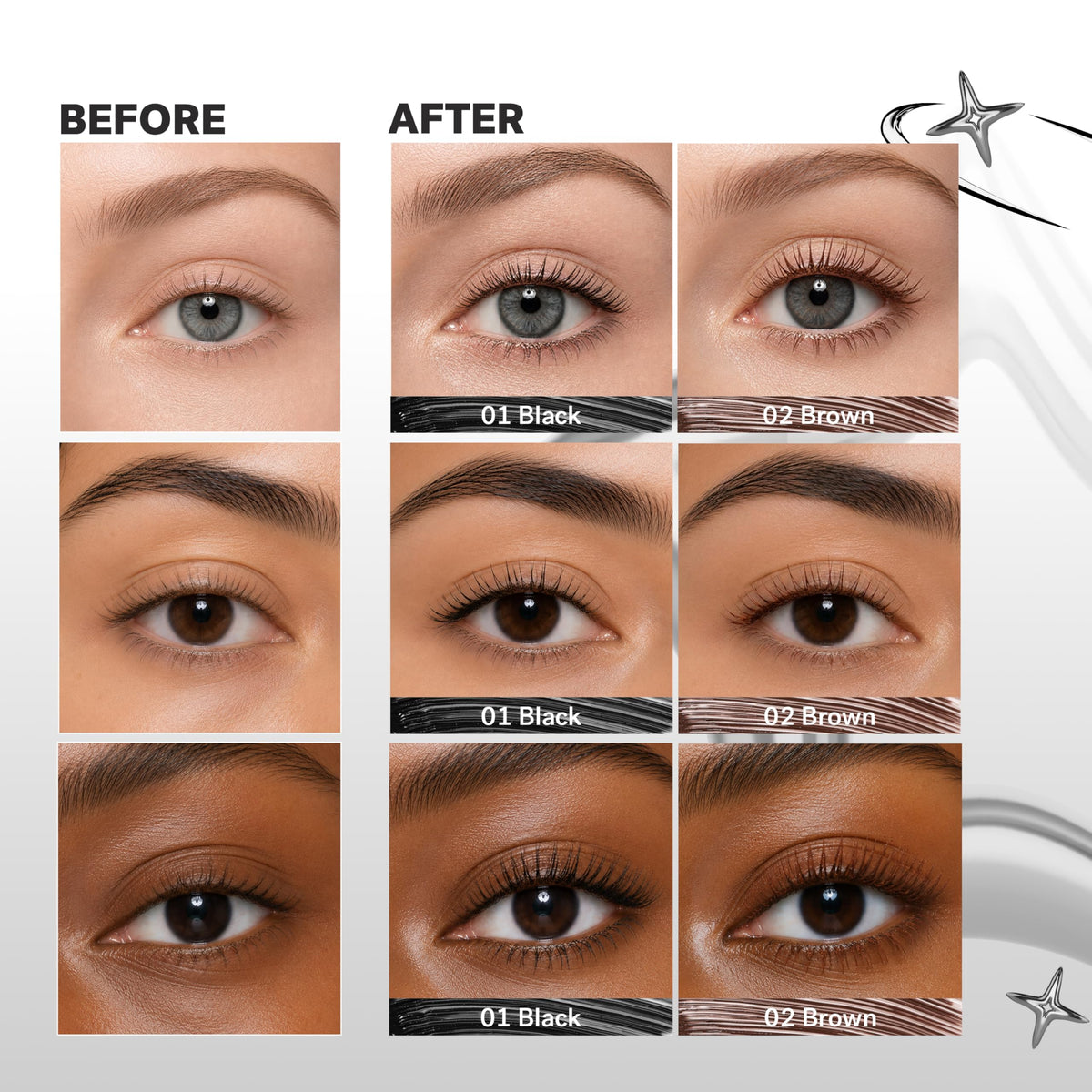 amuse model wearing mascara showing defined curled lashes for everyday style