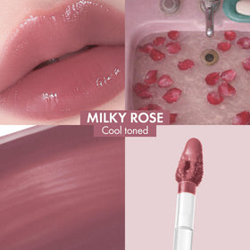 Amuse Milky Rose applicator close-up demonstrating smooth, precise gloss application