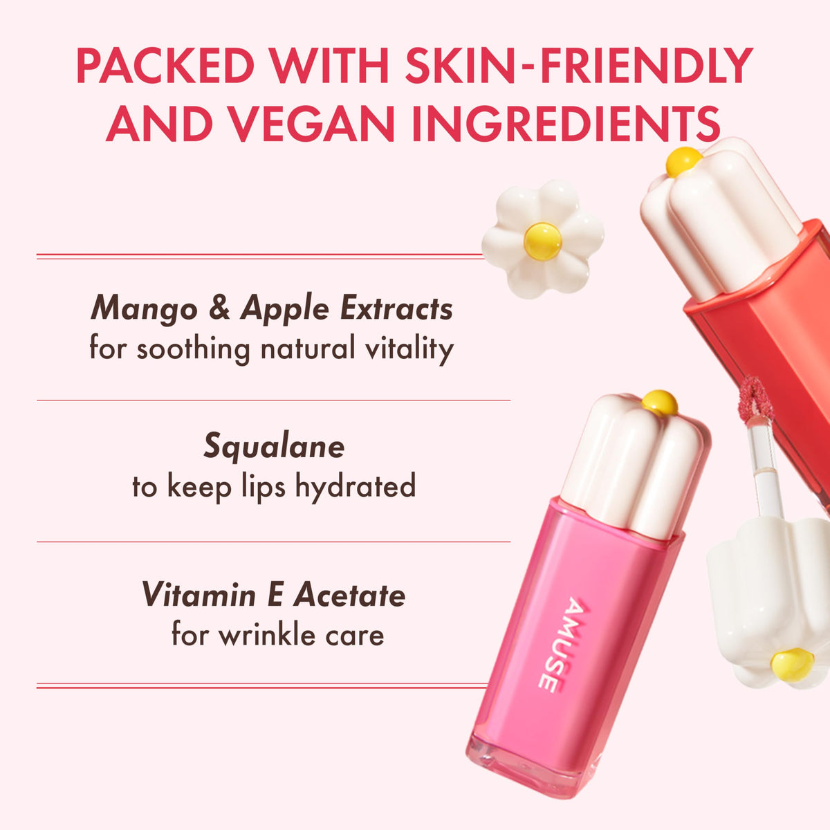 Amuse Milky Rose tube beside coin showing product size and pocket-ready portability