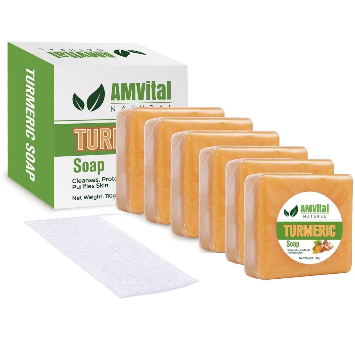AMVital turmeric soap front packaging showing natural handcrafted bar benefits