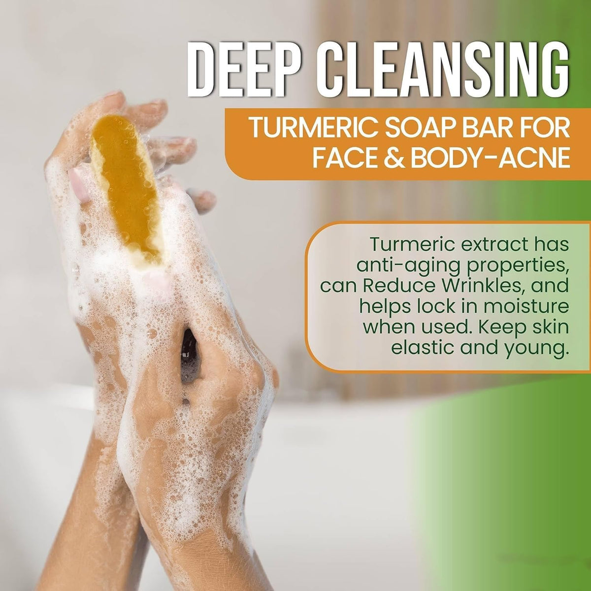 AMVital soap ingredients laid out including turmeric and botanical oils for natural formula