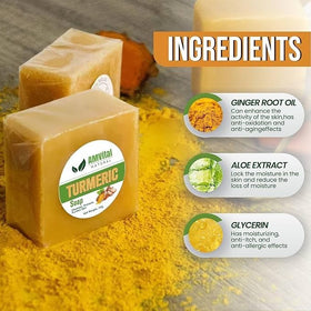 AMVital turmeric soap lathered on palm demonstrating gentle cleansing action
