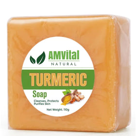 AMVital unwrapped soap bar on drainable dish showing easy storage benefit