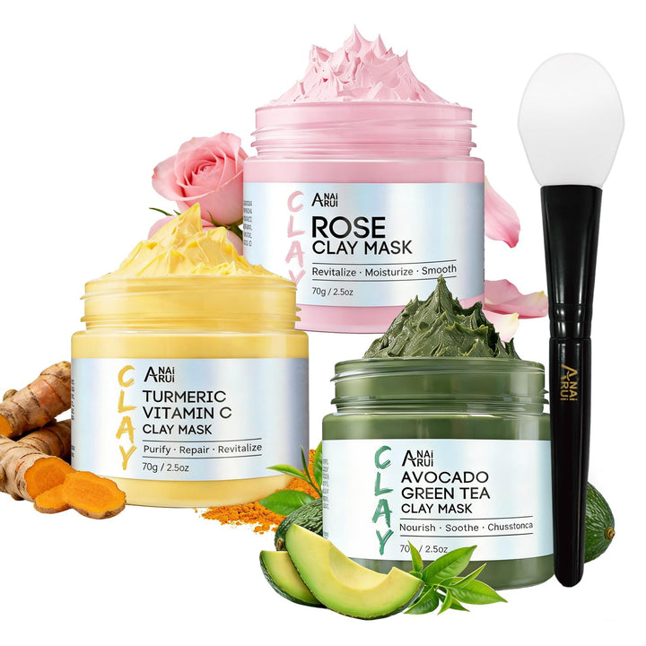 ANAI RUI front packaging trio showing three clay mask jars for easy spa use