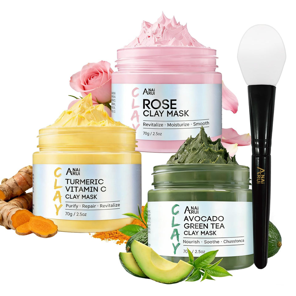 ANAI RUI front packaging trio showing three clay mask jars for easy spa use