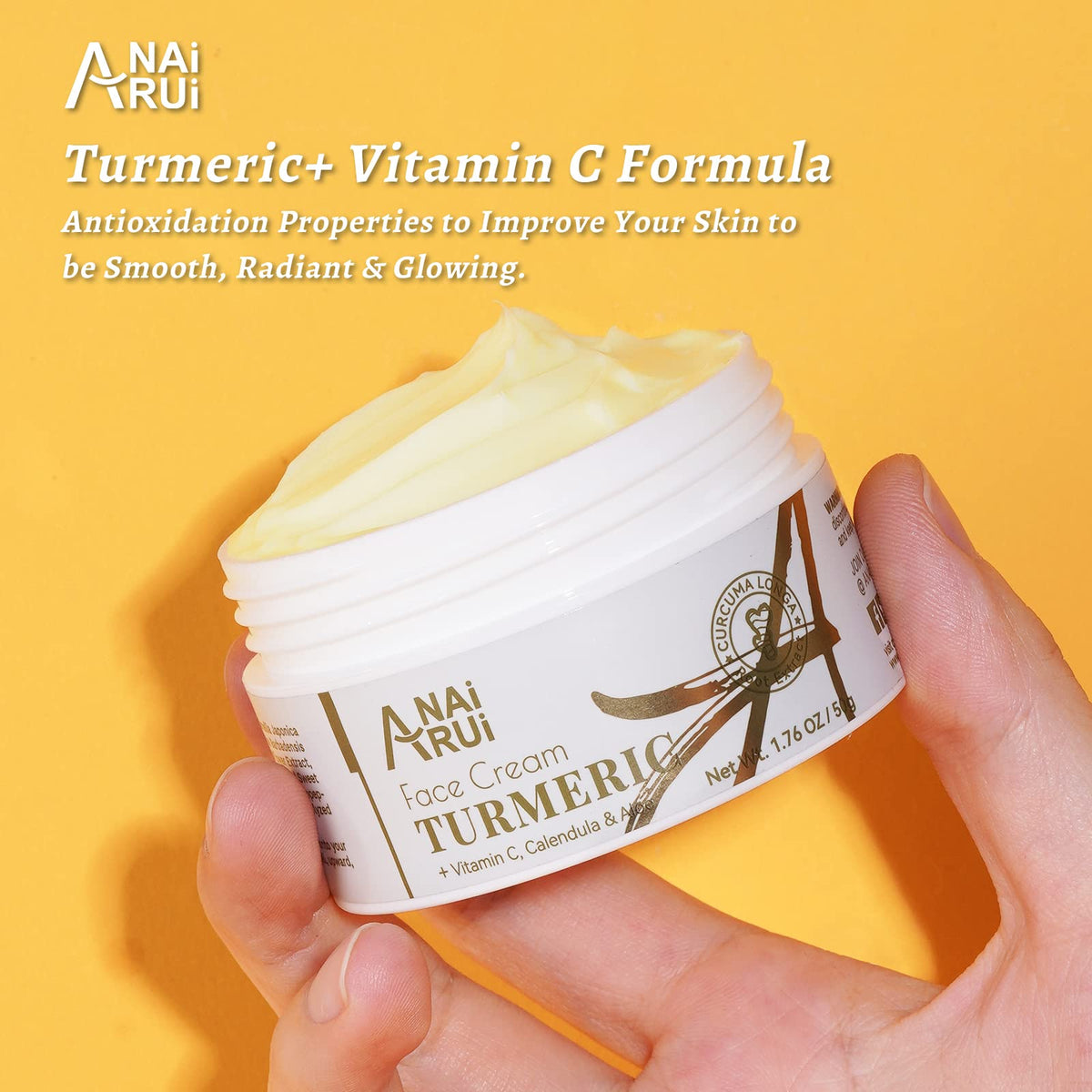 ANAI RUI botanical ingredients display with turmeric and calendula focus
