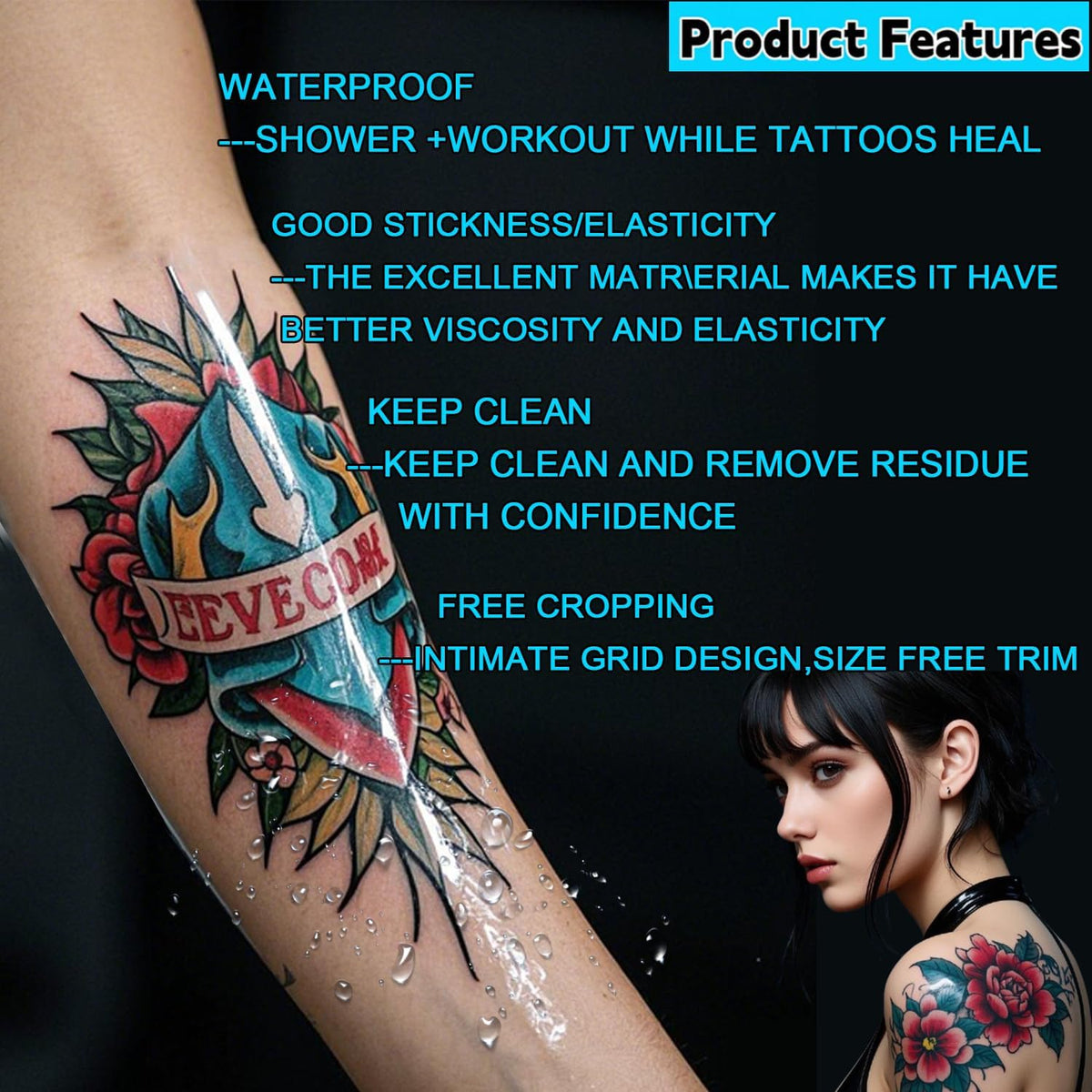 ANAMPION bandage on skin in shower scene for everyday protection