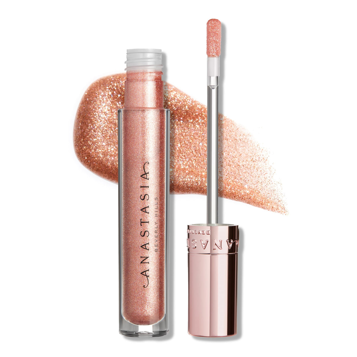 Anastasia Beverly Hills amber sparkle gloss front packaging showing shade and sleek tube for shelf appeal