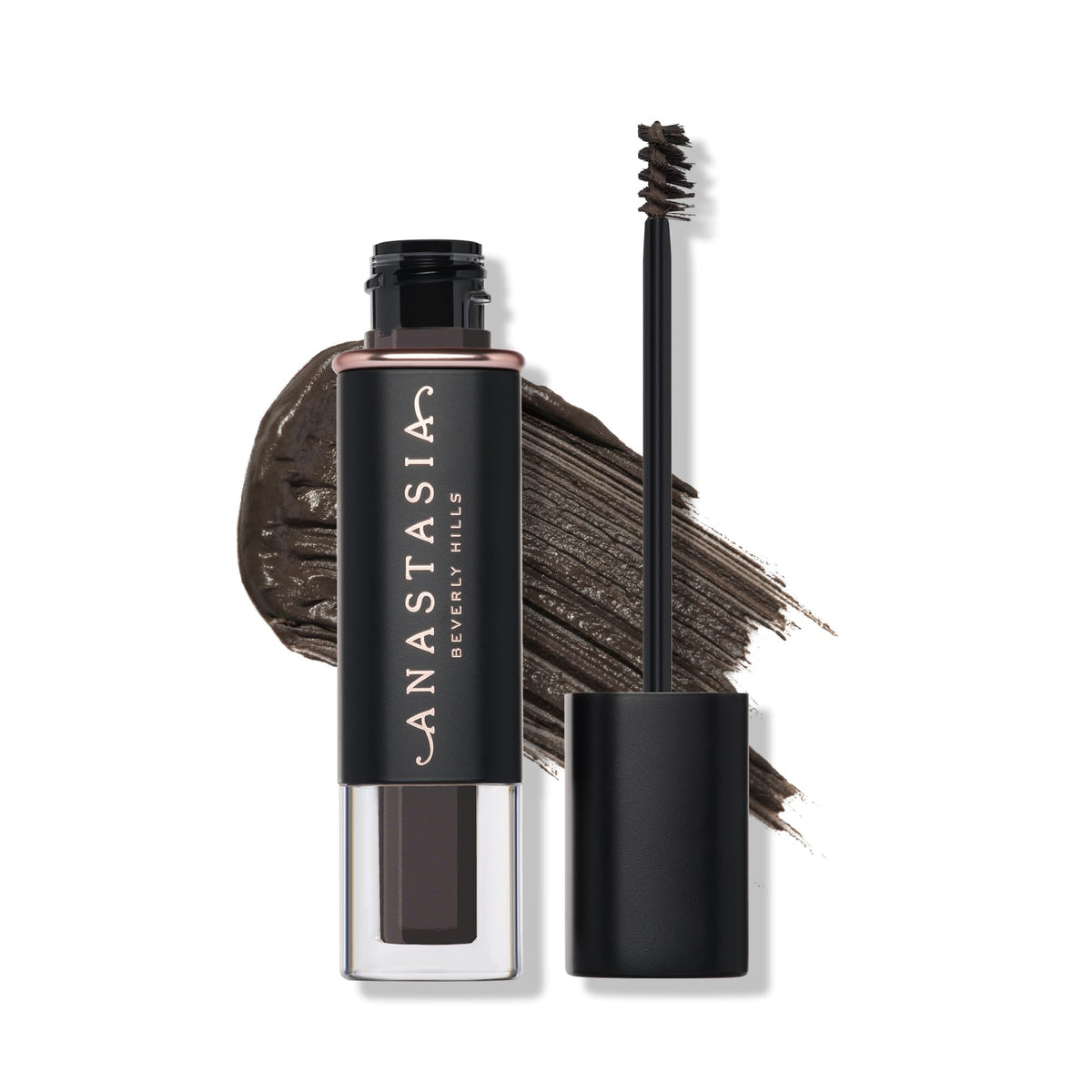 Anastasia Beverly Hills front packaging showing medium brown gel, clear product view and branding benefit: instant tint