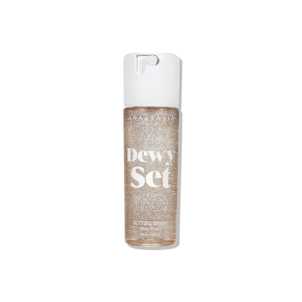 Anastasia Beverly Hills Dewy Set front bottle showing sleek label and glow benefits