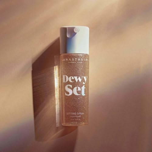 Anastasia Beverly Hills Dewy Set being sprayed on face for instant hydrated radiance