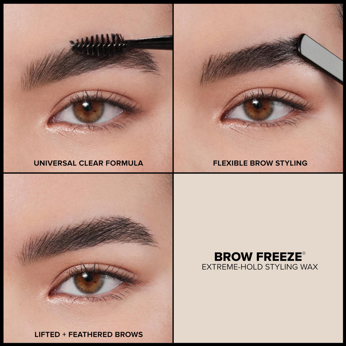 Anastasia Beverly Hills before and after brows showing transformation to laminated, polished appearance